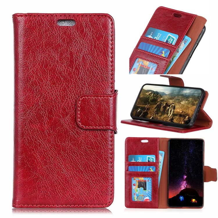 Textured Split Leather Wallet Stand Mobile Phone Cover for Sony Xperia XZ4 Compact - Red-1
