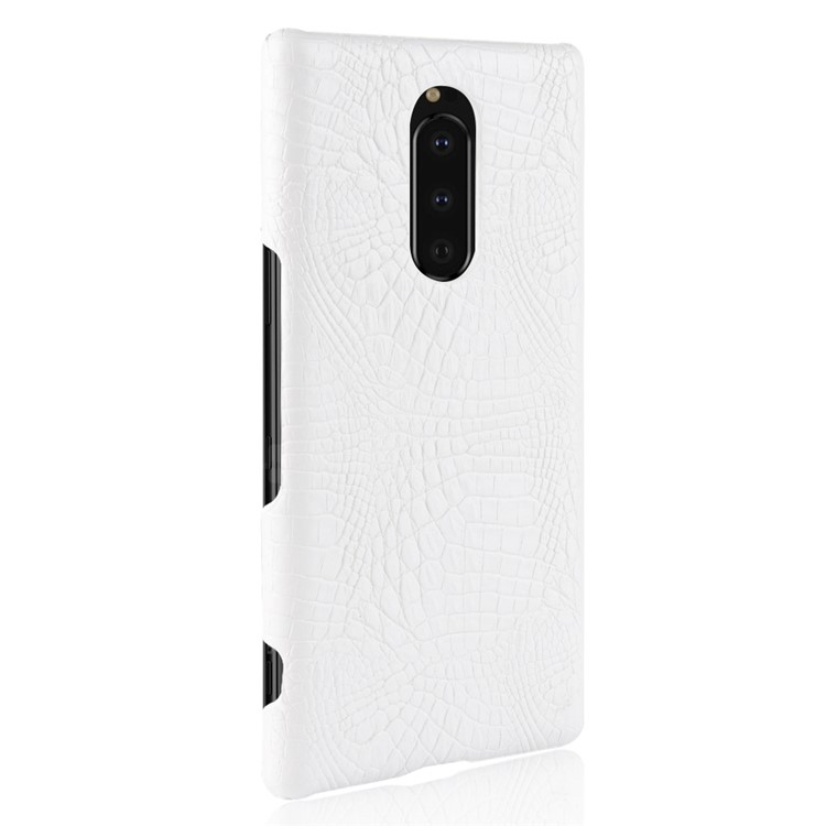 Crocodile Texture PU Leather Coated PC Phone Cover for Sony Xperia 1 - White-4