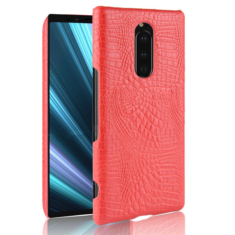 Crocodile Texture PU Leather Coated PC Phone Shell for Sony Xperia 1 - Red-1