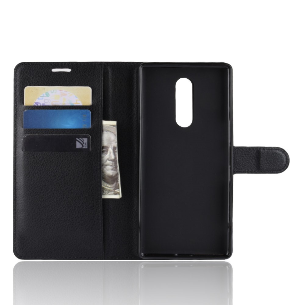 Litchi Skin PU Leather Magnetic Wallet Stand Case for Sony Xperia 1 - Black-3