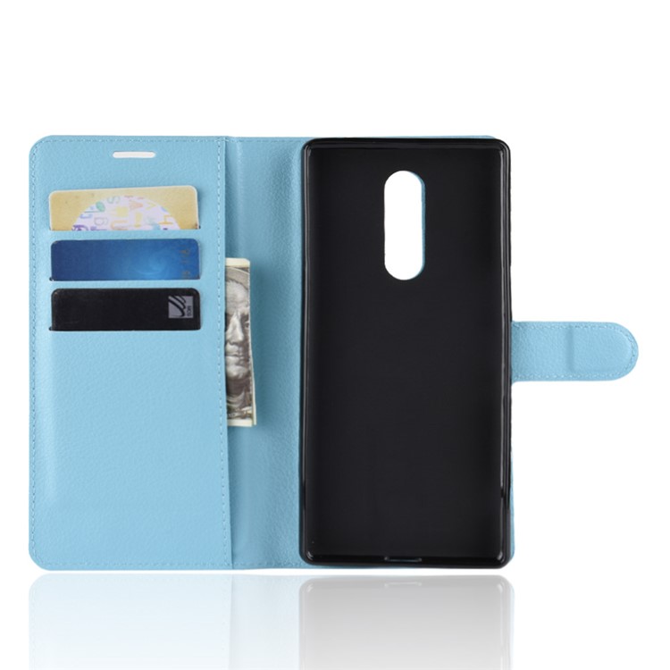 Litchi Skin PU Leather Magnetic Wallet Stand Cell Phone Case for Sony Xperia 1 - Blue-3