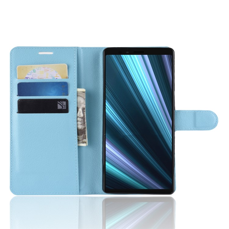 Litchi Skin PU Leather Magnetic Wallet Stand Cell Phone Case for Sony Xperia 1 - Blue-4