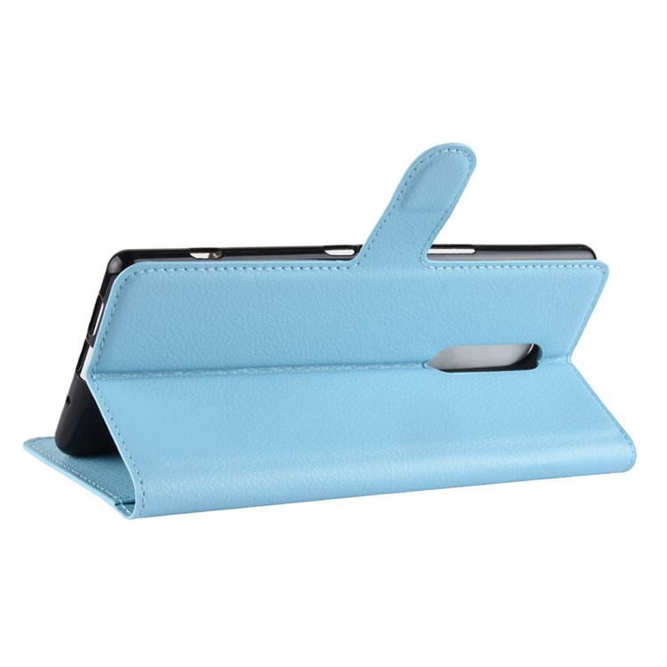 Litchi Skin PU Leather Magnetic Wallet Stand Cell Phone Case for Sony Xperia 1 - Blue-5