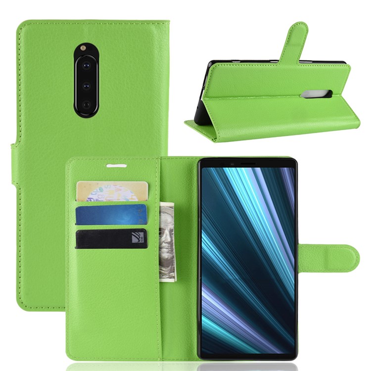 Litchi Skin PU Leather Magnetic Wallet Stand Protective Case for Sony Xperia 1 - Green-1