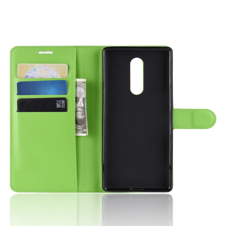 Litchi Skin PU Leather Magnetic Wallet Stand Protective Case for Sony Xperia 1 - Green-3