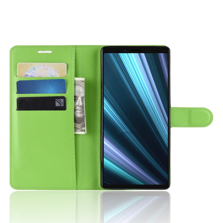 Litchi Skin PU Leather Magnetic Wallet Stand Protective Case for Sony Xperia 1 - Green-4