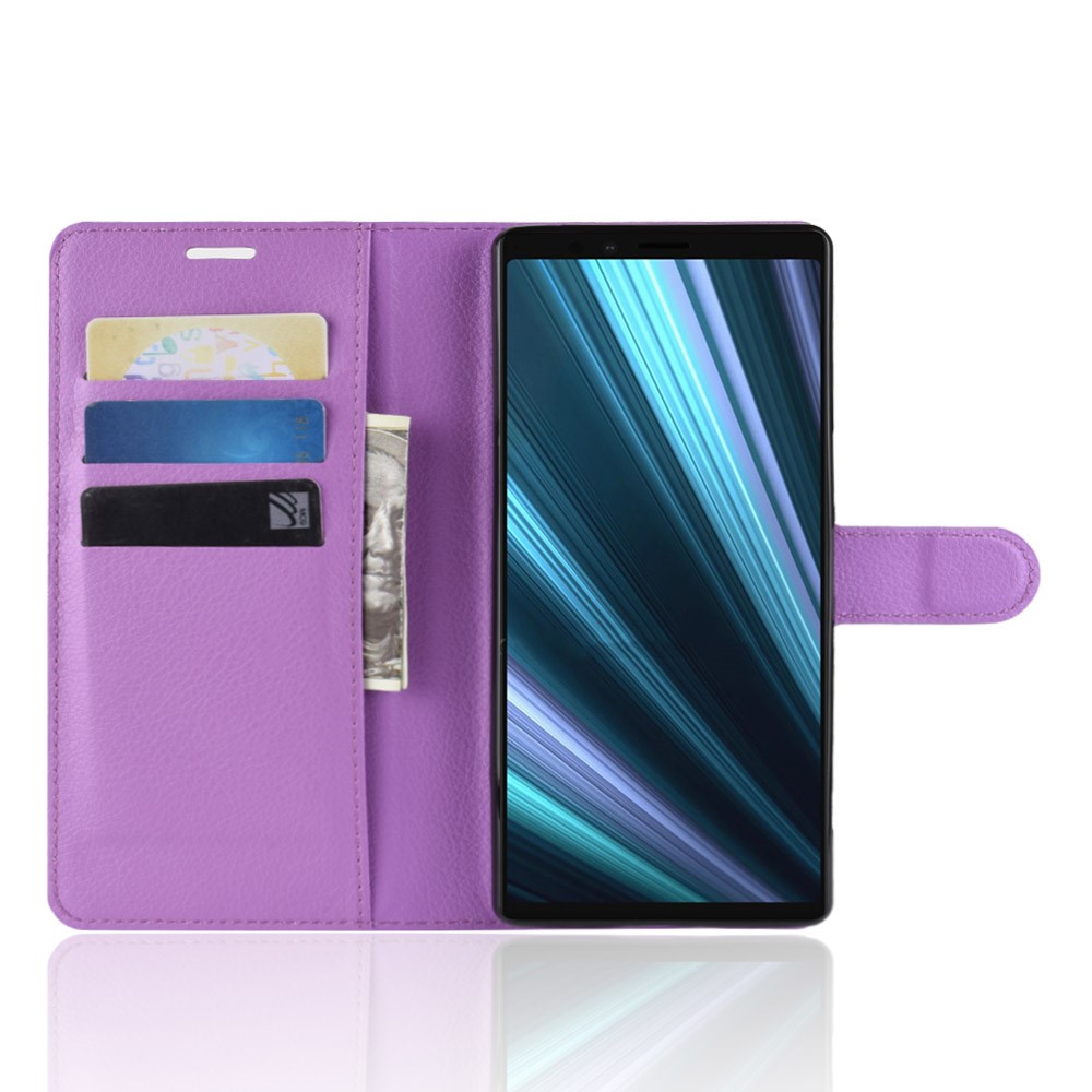 Litchi Skin PU Leather Magnetic Wallet Stand Protective Cover for Sony Xperia 1 - Purple-4