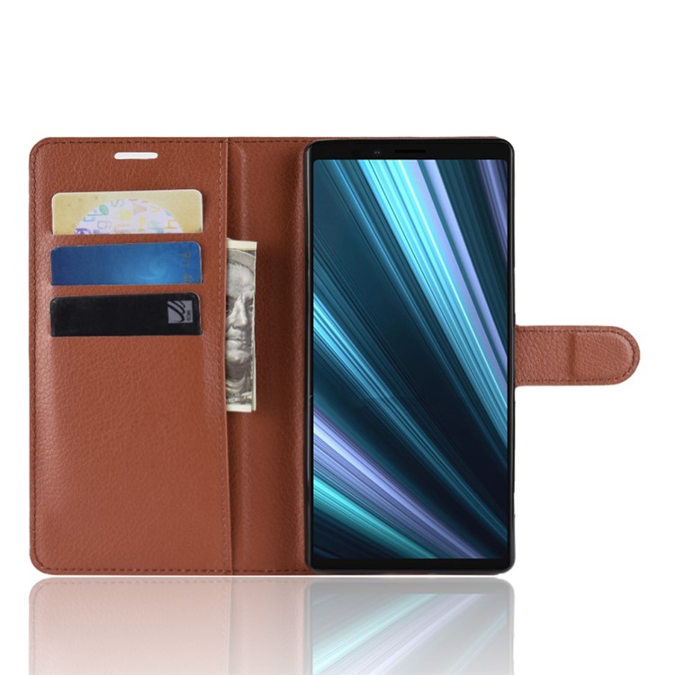 Litchi Skin PU Leather Magnetic Wallet Stand Flip Case for Sony Xperia 1 - Brown-4