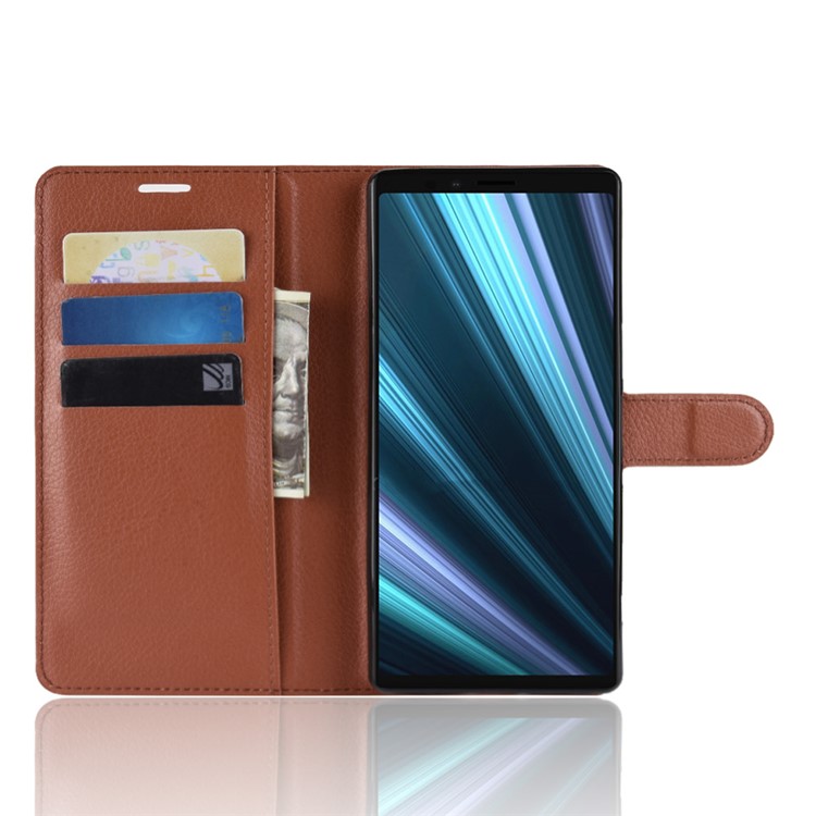 Litchi Skin PU in Pelle Magnetica Portafoglio Magnet Flip Case Per Sony Xperia 1 - Marrone