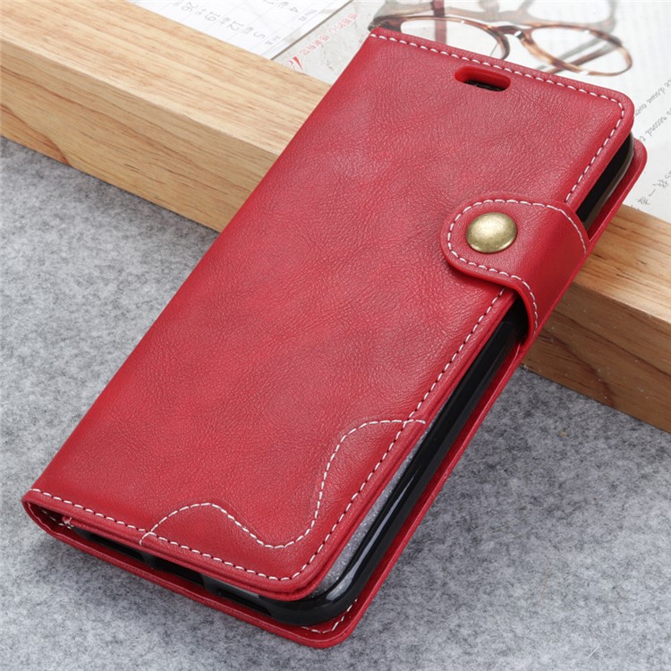 S Shape Textured Wallet Stand Leather Phone Cover for Sony Xperia XZ4 Compact - Red-6