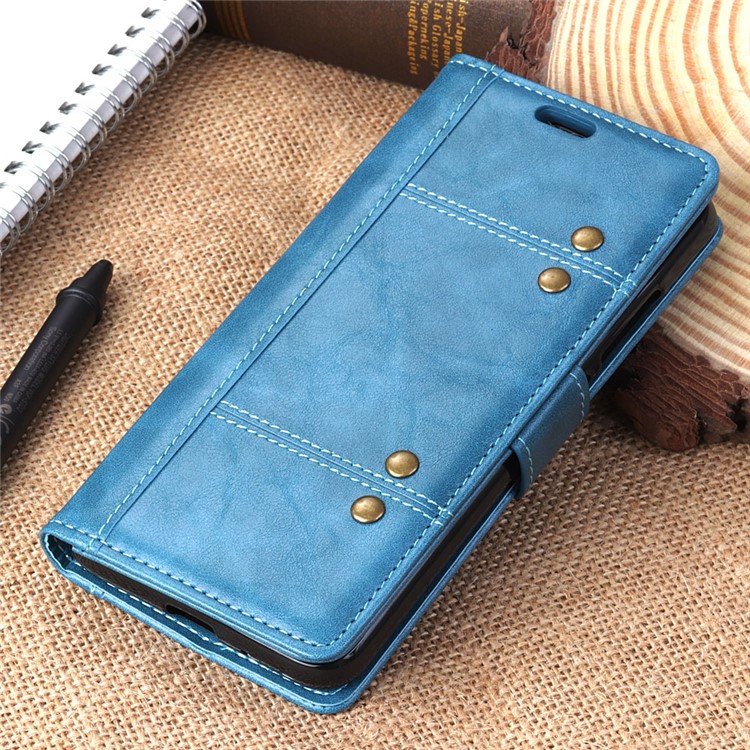 Rivet Decor PU Leather Stand Shell for Sony Xperia XZ4 Compact - Blue-7