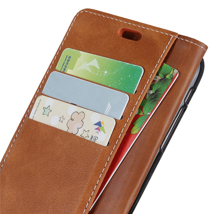 For Sony Xperia 1 S Shape Textured Protective Leather Phone Casing - Brown-7