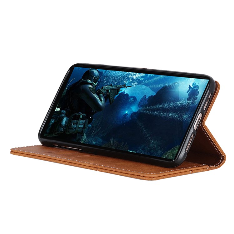 For Sony Xperia 1 S Shape Textured Protective Leather Phone Casing - Brown-9