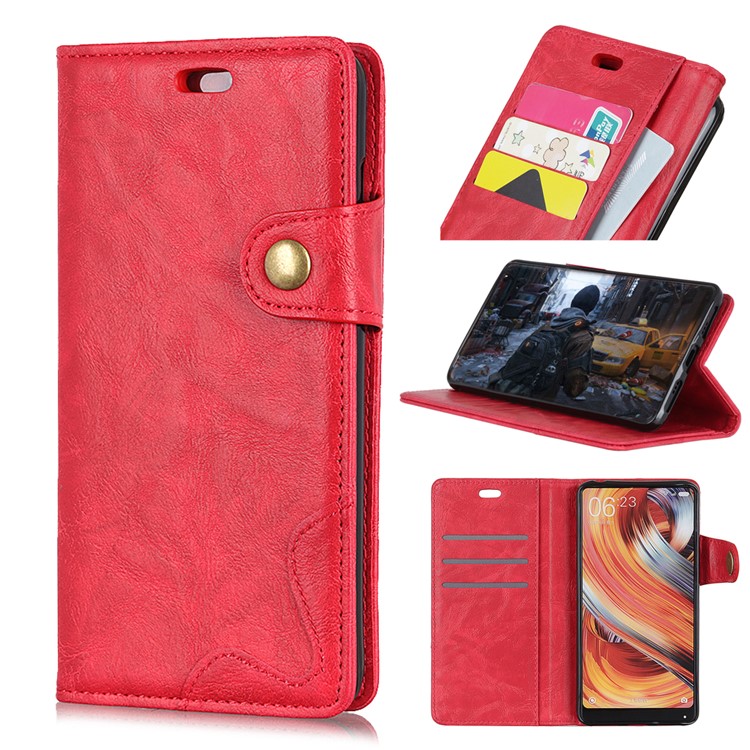 S Shape Crazy Horse Leather Protective Cover with Wallet for Sony Xperia 1 - Red-1