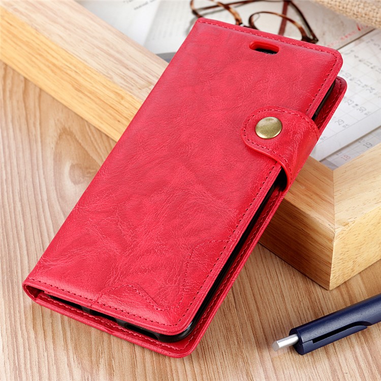 S Shape Crazy Horse Leather Protective Cover with Wallet for Sony Xperia 1 - Red-10