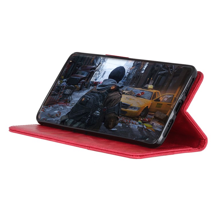S Shape Crazy Horse Leather Protective Cover with Wallet for Sony Xperia 1 - Red-9