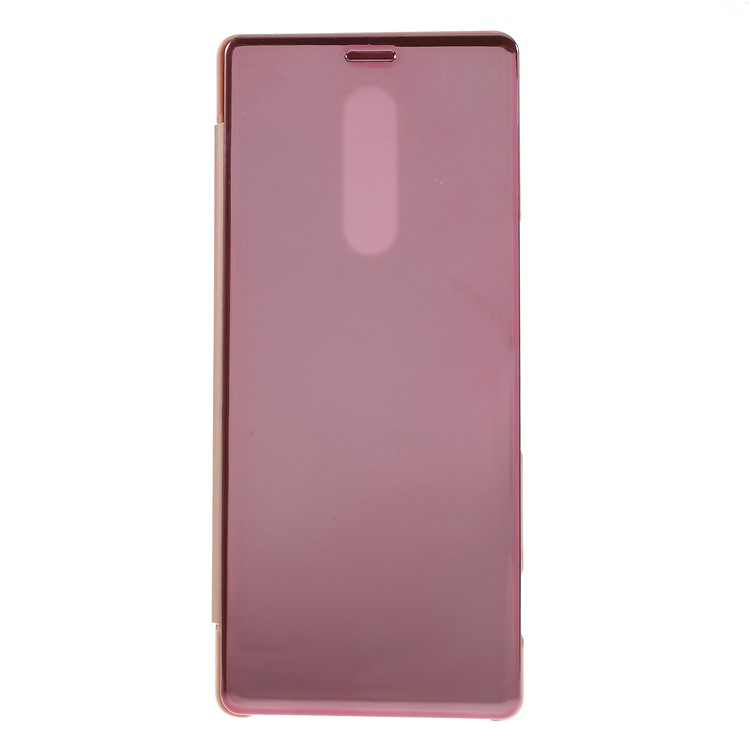 Electroplating Mirror Surface View Window Leather Stand Shell for Sony Xperia 1 - Rose Gold-1