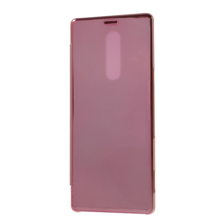 Electroplating Mirror Surface View Window Leather Stand Shell for Sony Xperia 1 - Rose Gold-2