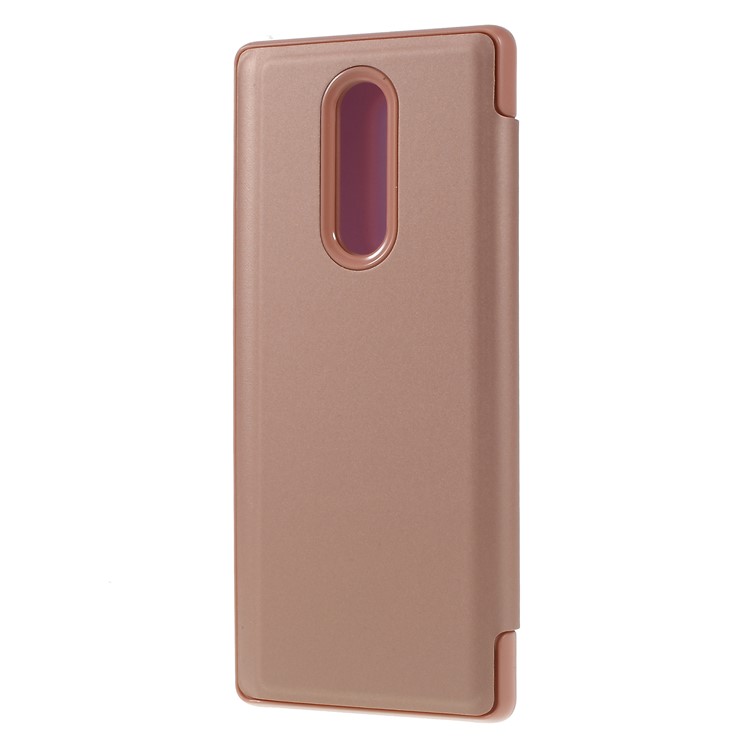 Electroplating Mirror Surface View Window Leather Stand Shell for Sony Xperia 1 - Rose Gold-3