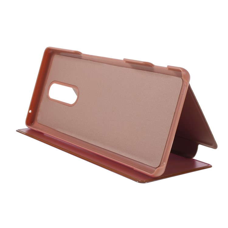Electroplating Mirror Surface View Window Leather Stand Shell for Sony Xperia 1 - Rose Gold-5