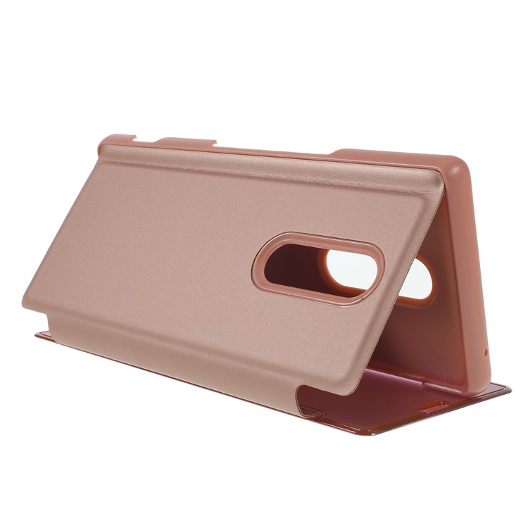 Electroplating Mirror Surface View Window Leather Stand Shell for Sony Xperia 1 - Rose Gold-6