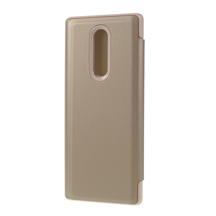 Electroplating Mirror Surface View Window Leather Stand Casing for Sony Xperia 1 - Gold-3