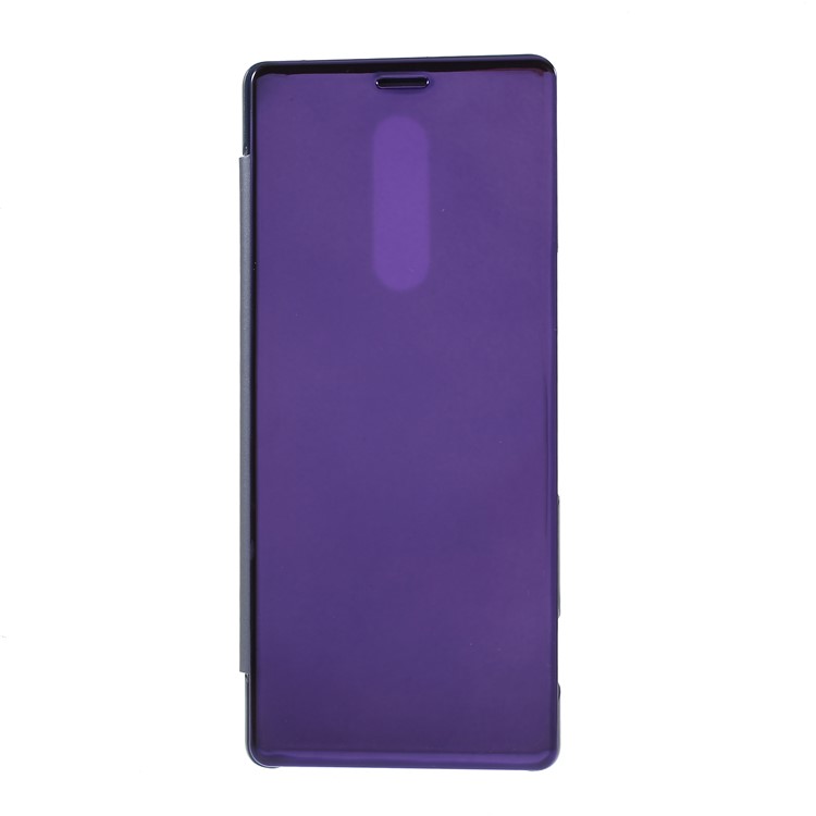 Electroplating Mirror Surface View Window Leather Stand Cell Phone Case for Sony Xperia 1 - Purple-1