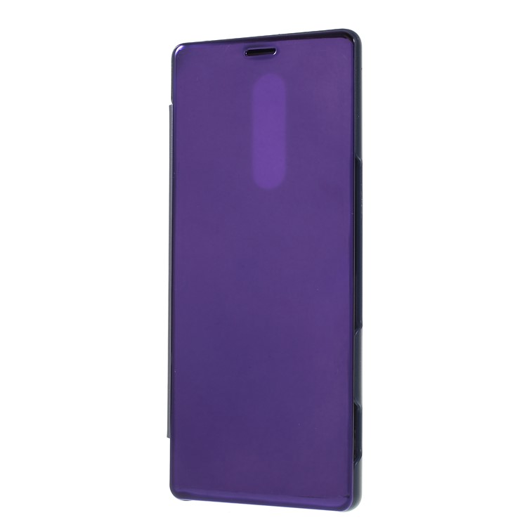 Electroplating Mirror Surface View Window Leather Stand Cell Phone Case for Sony Xperia 1 - Purple-2
