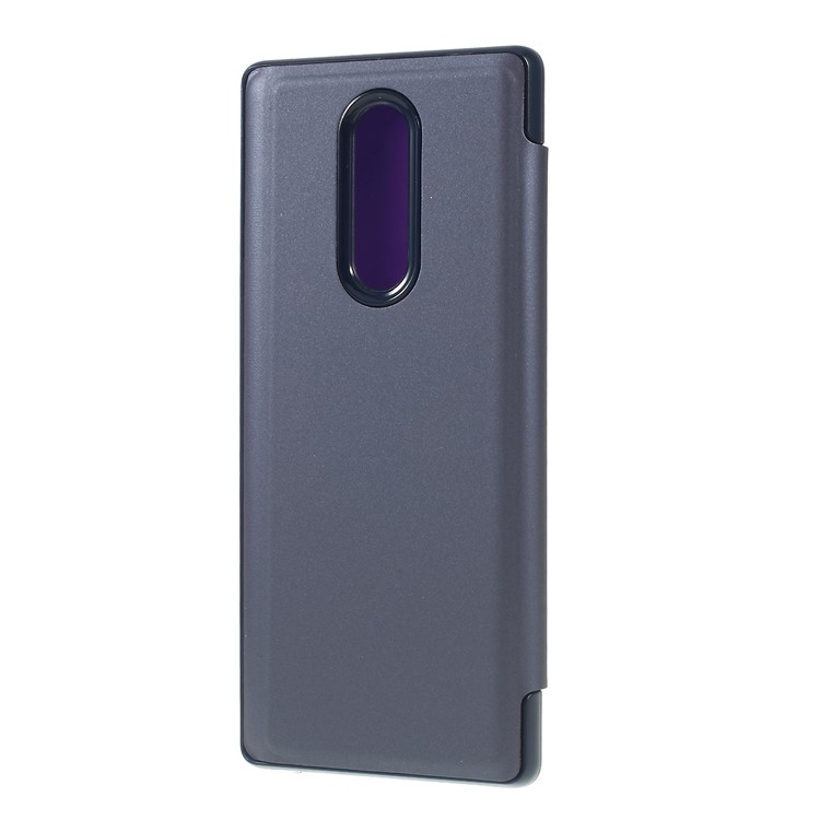 Electroplating Mirror Surface View Window Leather Stand Cell Phone Case for Sony Xperia 1 - Purple-3