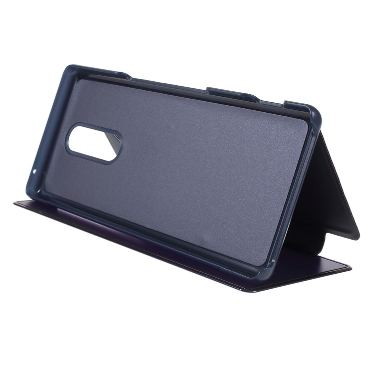 Electroplating Mirror Surface View Window Leather Stand Cell Phone Case for Sony Xperia 1 - Purple-5