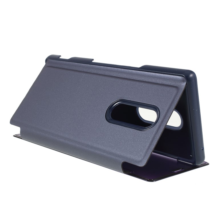 Electroplating Mirror Surface View Window Leather Stand Cell Phone Case for Sony Xperia 1 - Purple-6