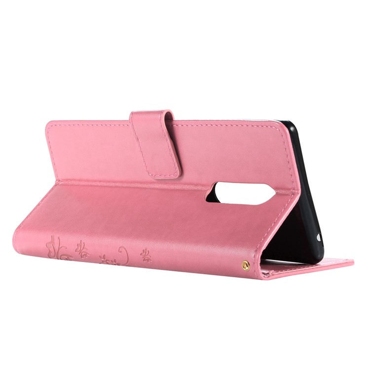 Imprint Butterfly Flower Leather Wallet Case Shell for Sony Xperia 1 - Pink-4