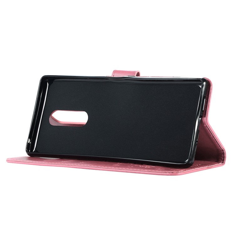 Imprint Butterfly Flower Leather Wallet Case Shell for Sony Xperia 1 - Pink-5