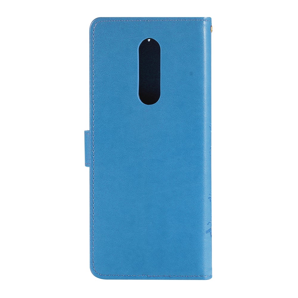 Imprint Butterfly Flower Magnetic Leather Wallet Case for Sony Xperia 1 - Blue-2