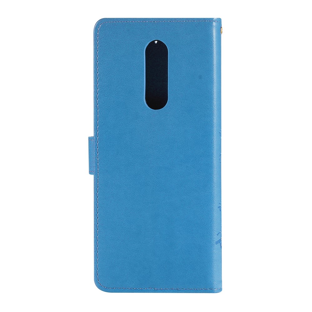 Caixa de Carteira de Couro Magnético de Flor de Borboleta Impressão Para Sony Xperia 1 - Azul-2