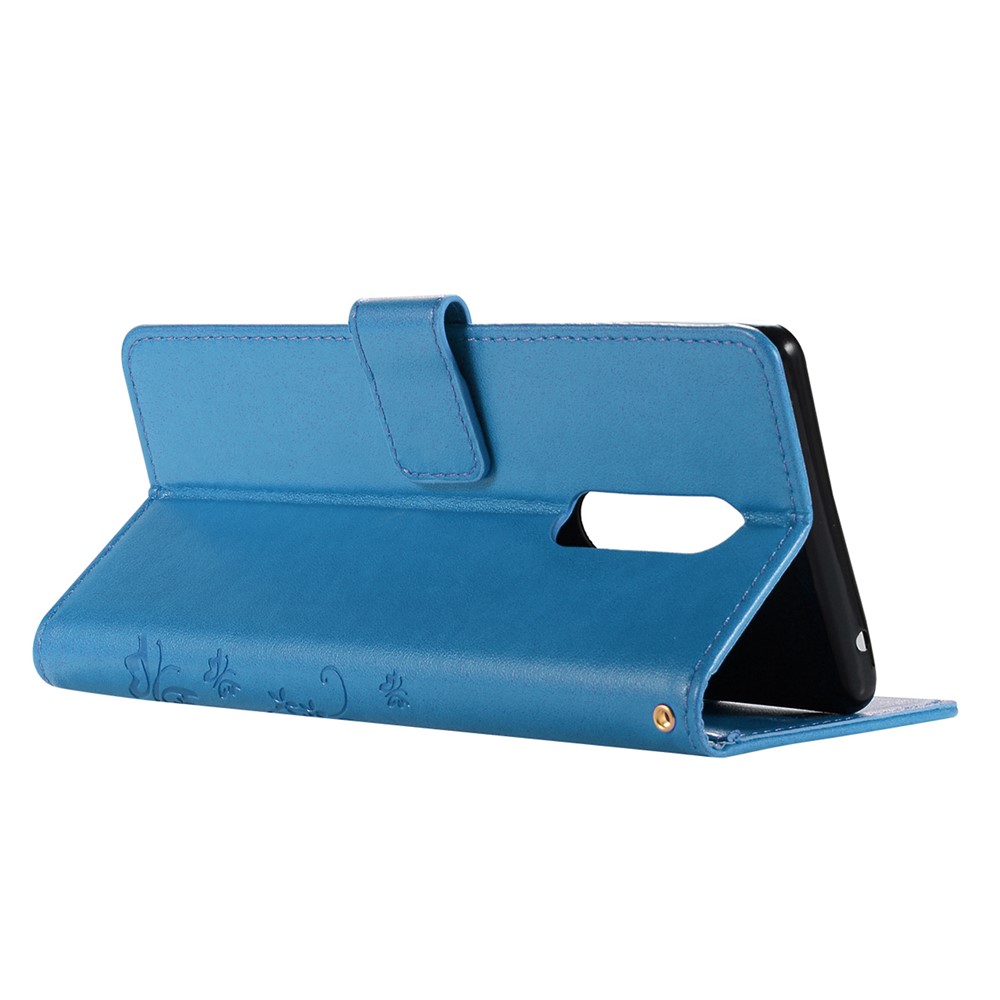 Imprint Butterfly Flower Magnetic Leather Wallet Case for Sony Xperia 1 - Blue-4