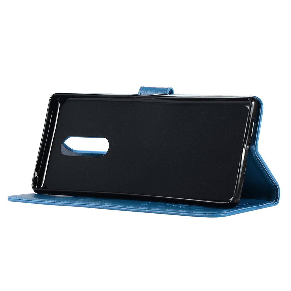 Imprint Butterfly Flower Magnetic Leather Wallet Case for Sony Xperia 1 - Blue-5