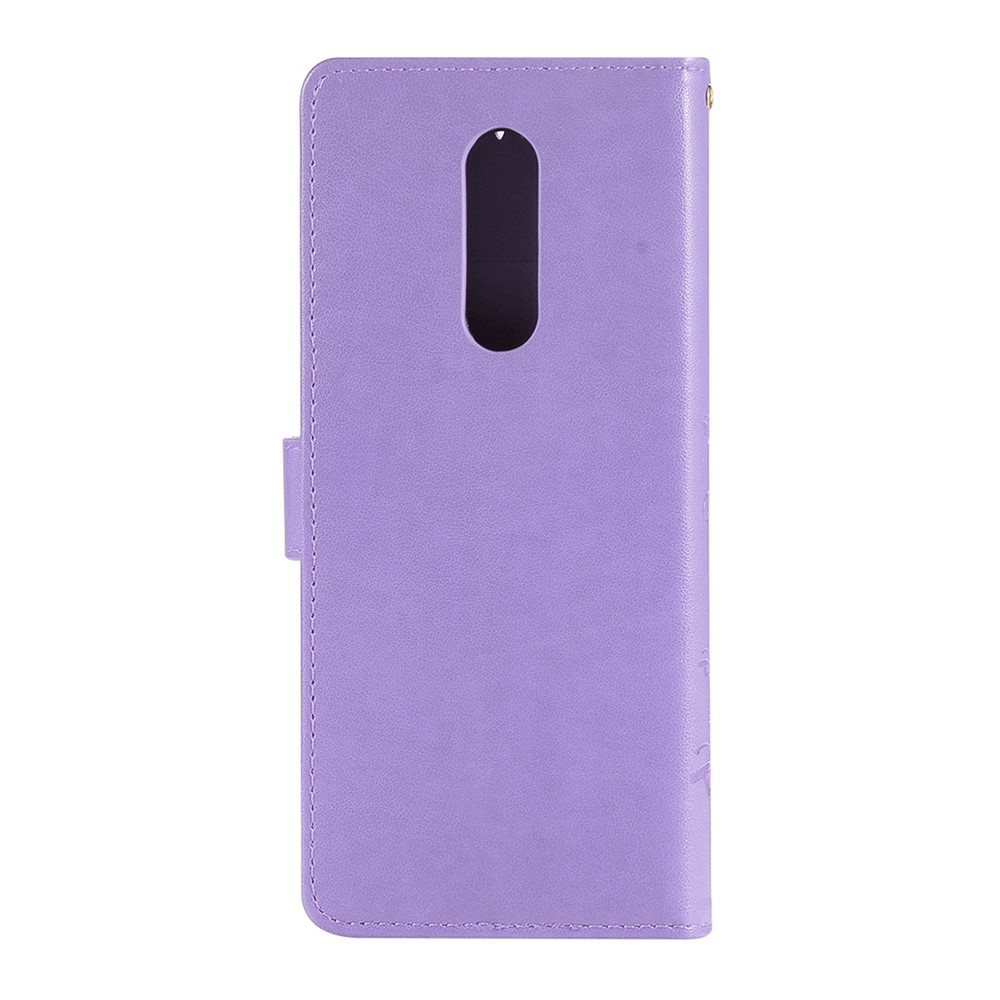 Imprint Butterfly Flower Cell Phone Leather Wallet Case for Sony Xperia 1 - Purple-2