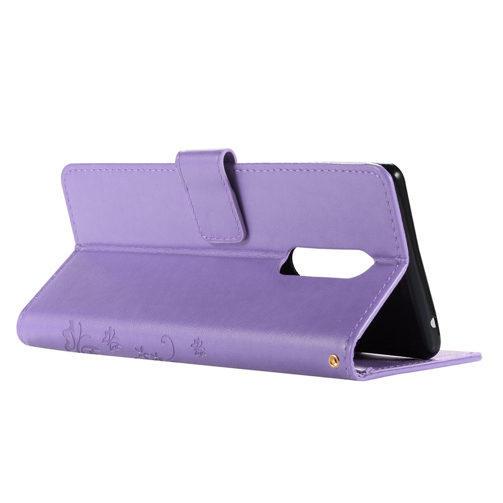 Imprint Butterfly Flower Cell Phone Leather Wallet Case for Sony Xperia 1 - Purple-4