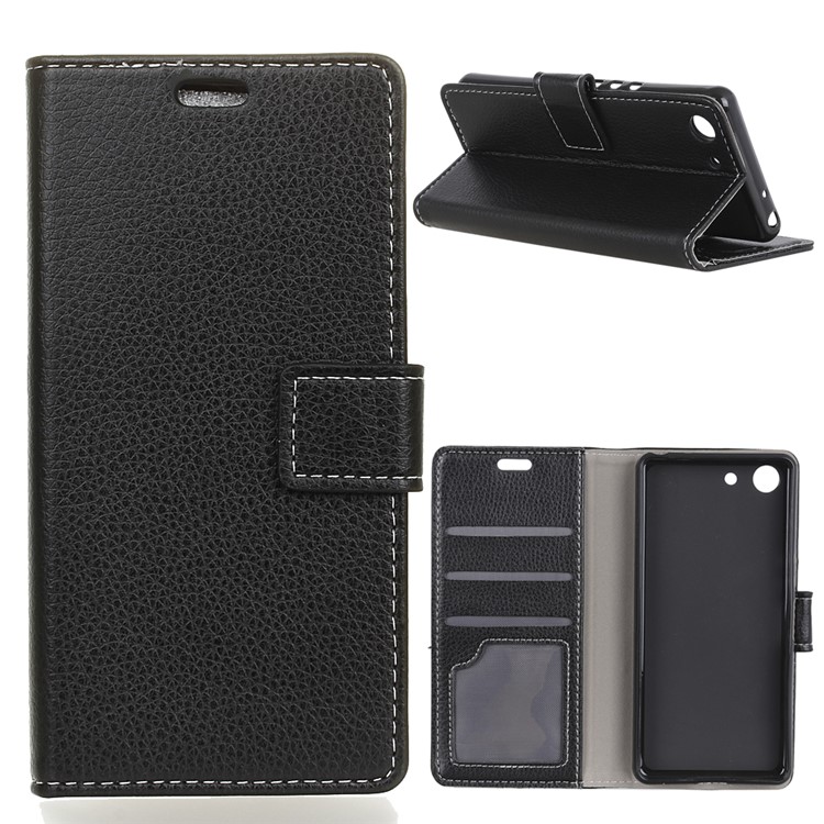 Litchi Skin Wallet Leather Stand Case for Sony Xperia XZ4 Compact - Black-1