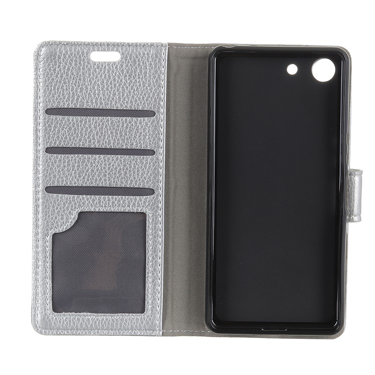 Litchi Skin Wallet Leather Protection Case for Sony Xperia XZ4 Compact - Silver-3