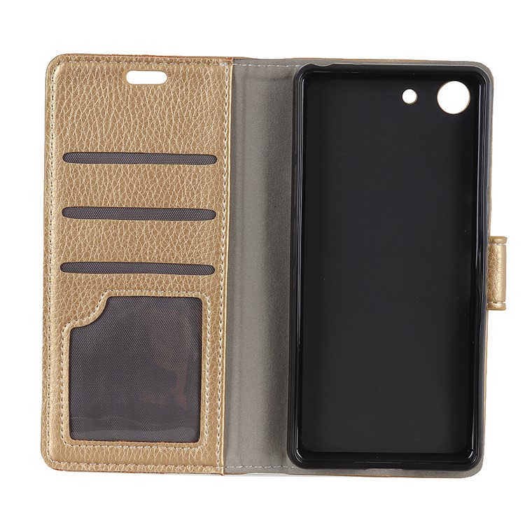 Litchi Skin Leather Stand Case with Card Slots for Sony Xperia XZ4 Compact - Gold-3