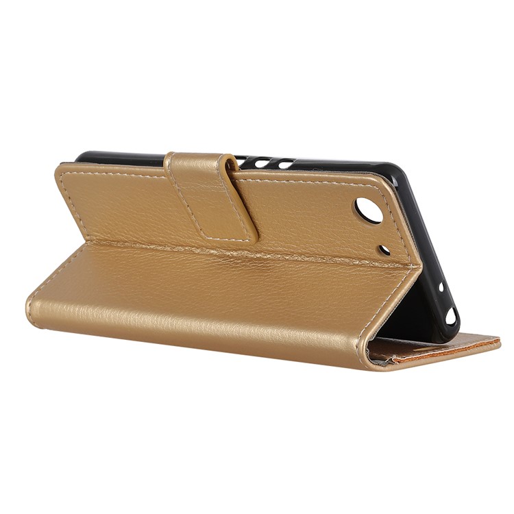 Litchi Skin Leather Stand Case with Card Slots for Sony Xperia XZ4 Compact - Gold-4