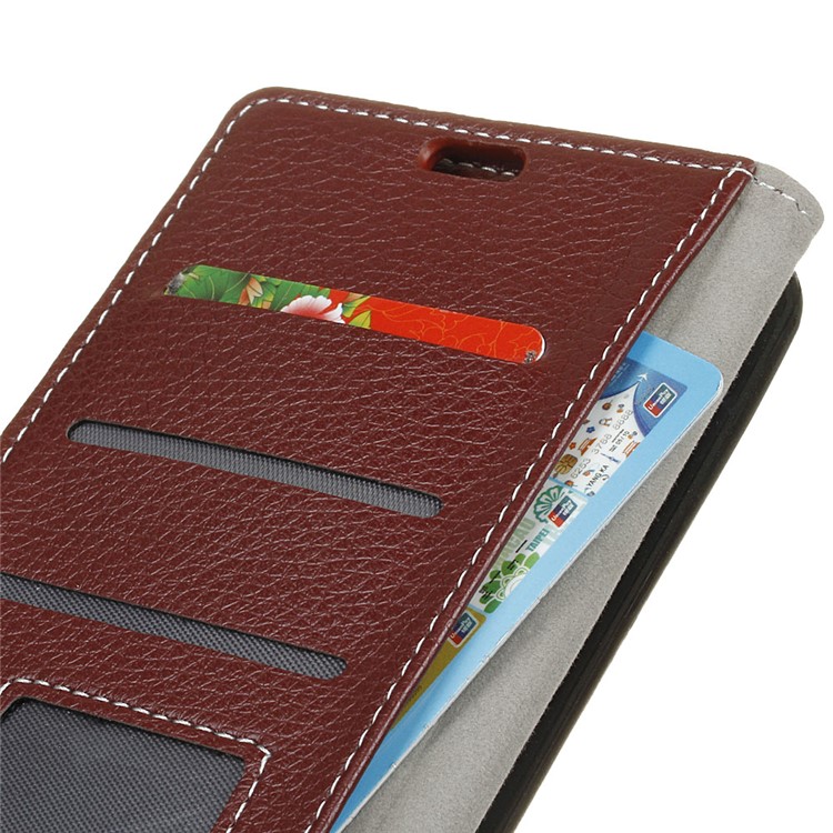 Litchi Skin Leather Stand Cover with Card Slots for Sony Xperia XZ4 Compact - Brown-5