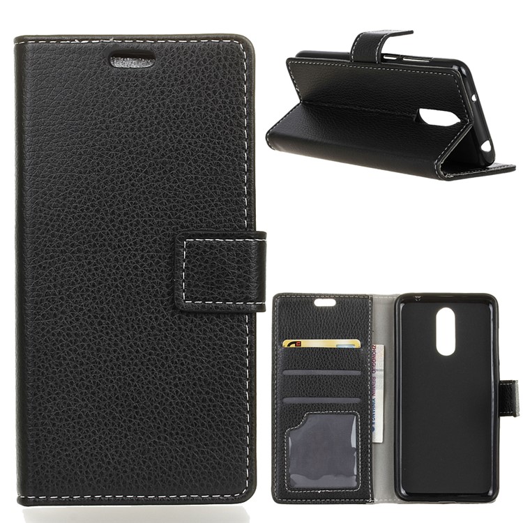 Litchi Skin Wallet Leather Stand Case for Sony Xperia 1 - Black-1