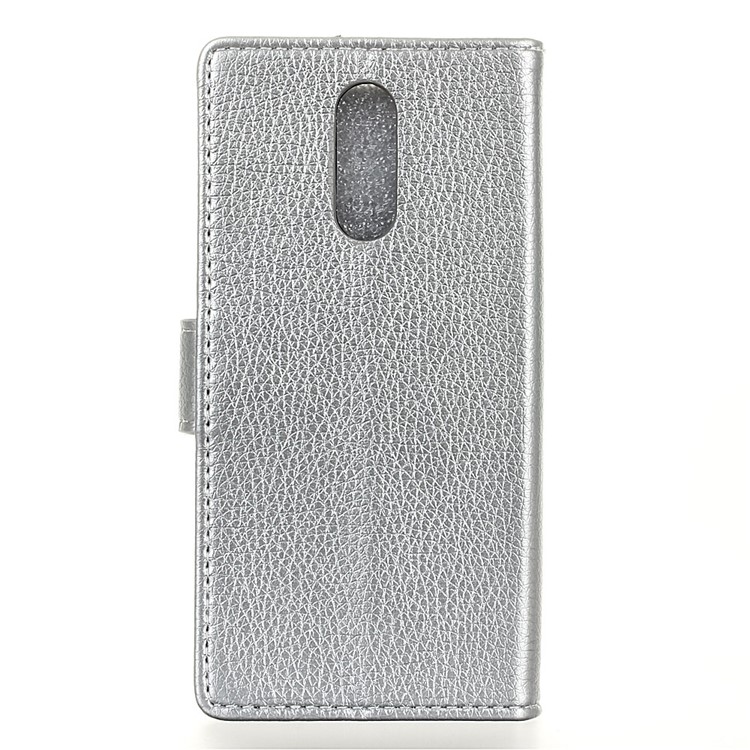 Litchi Skin Leather Wallet Stand Case for Sony Xperia 1 - Silver-3