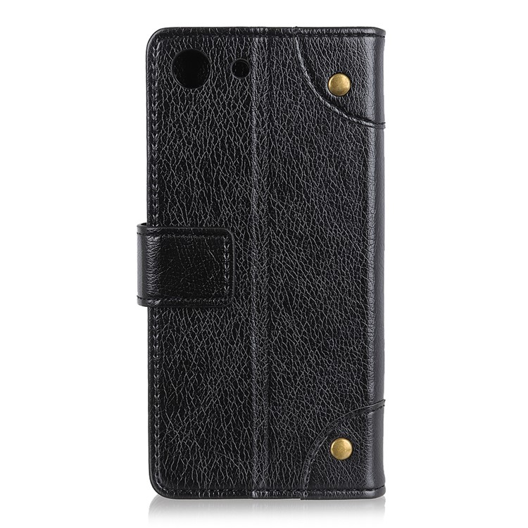 Funda De Cuero Con Soporte De Billetera De Textura Nappa Para Sony Xperia XZ4 Compacta - Negro-3