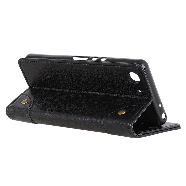 Funda De Cuero Con Soporte De Billetera De Textura Nappa Para Sony Xperia XZ4 Compacta - Negro-8