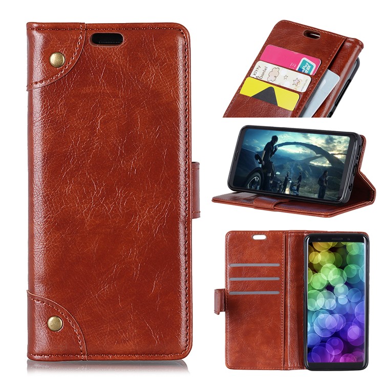 Nappa Texture Wallet Stand Leather Shell for Sony Xperia 1 - Brown-1