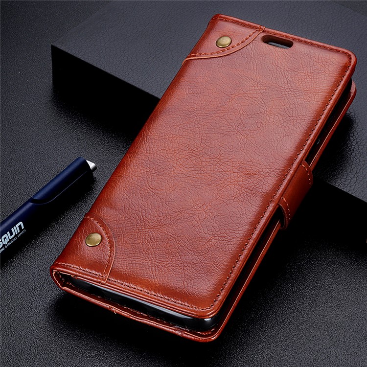 Nappa Texture Wallet Stand Leather Shell for Sony Xperia 1 - Brown-10